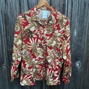 220 Hickory Linen and Cotton Tropical Print long sleeve Top~Size M